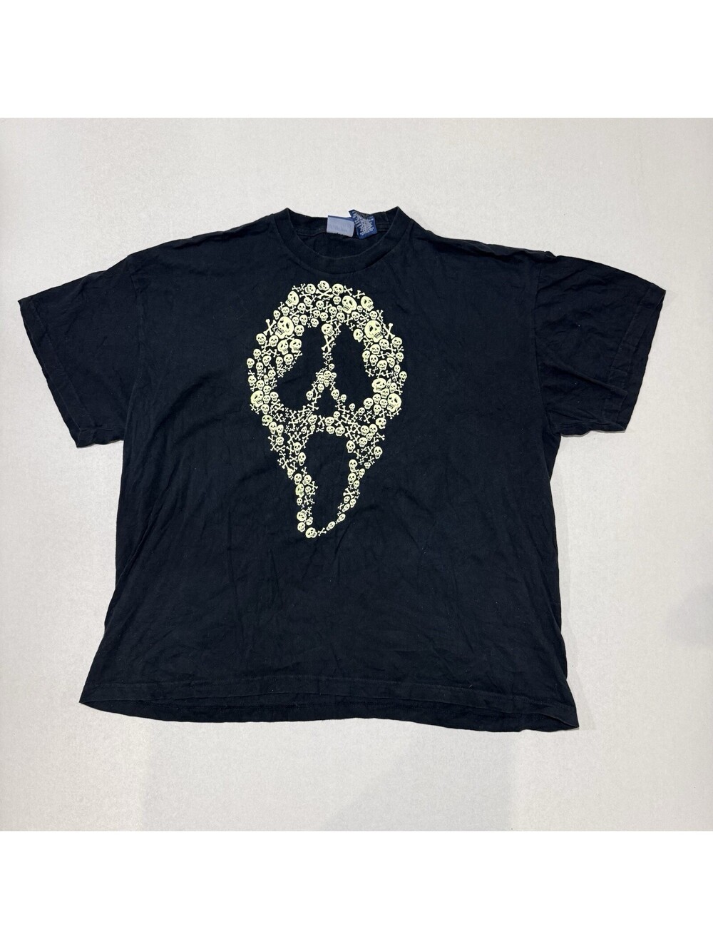 Vintage Glow In The Dark Skull Mask Graphic T-Shirt Black Size 2XL Men's
